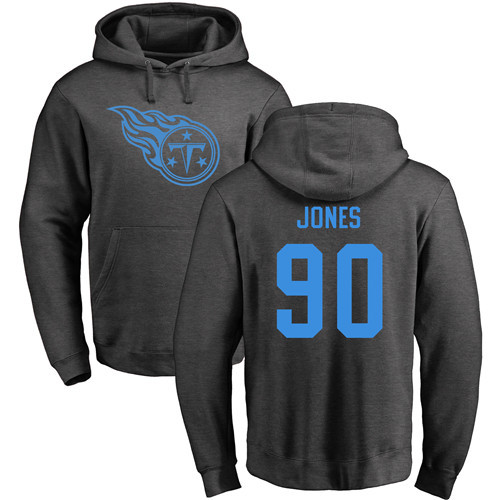 Tennessee Titans Men Ash DaQuan Jones One Color NFL Football #90 Pullover Hoodie Sweatshirts->nfl t-shirts->Sports Accessory